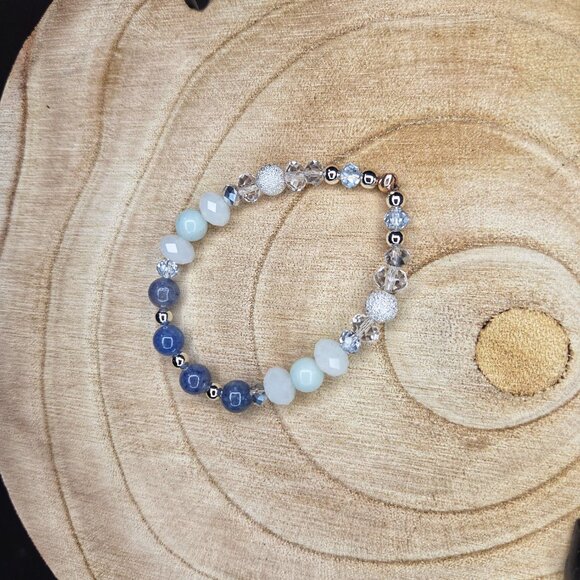 Amazonite and Blue Aventurine Gemstone Bracelet Winter Jewelry Gift - Picture 3 of 8